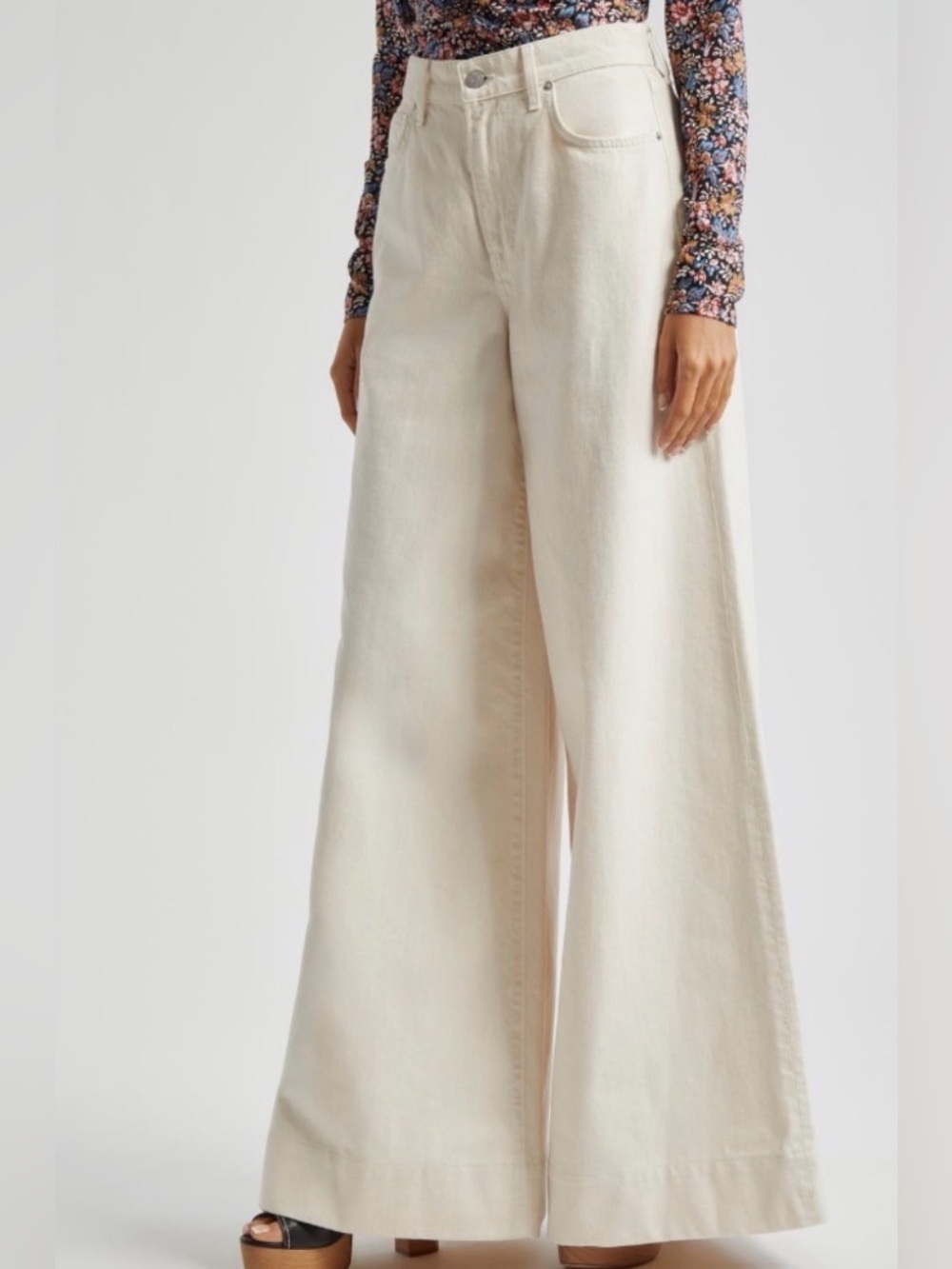 Veronica Beard Haizley Extra Wide Leg Cream Colored Jeans Size 26 - Picture 4 of 10